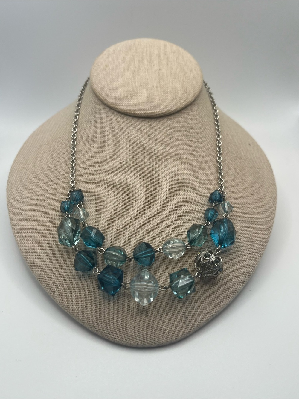 Napier Women's Teal and Clear Acrylic Beaded Statement Necklace - Silver Tone